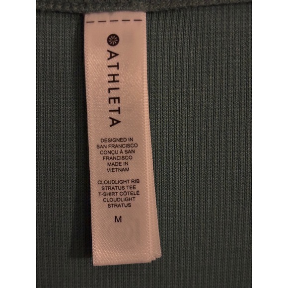 Athleta Womens Short Sleeve Scoop Neck Tee Shirt Teal Green Casual Size Medium - Picture 3 of 6